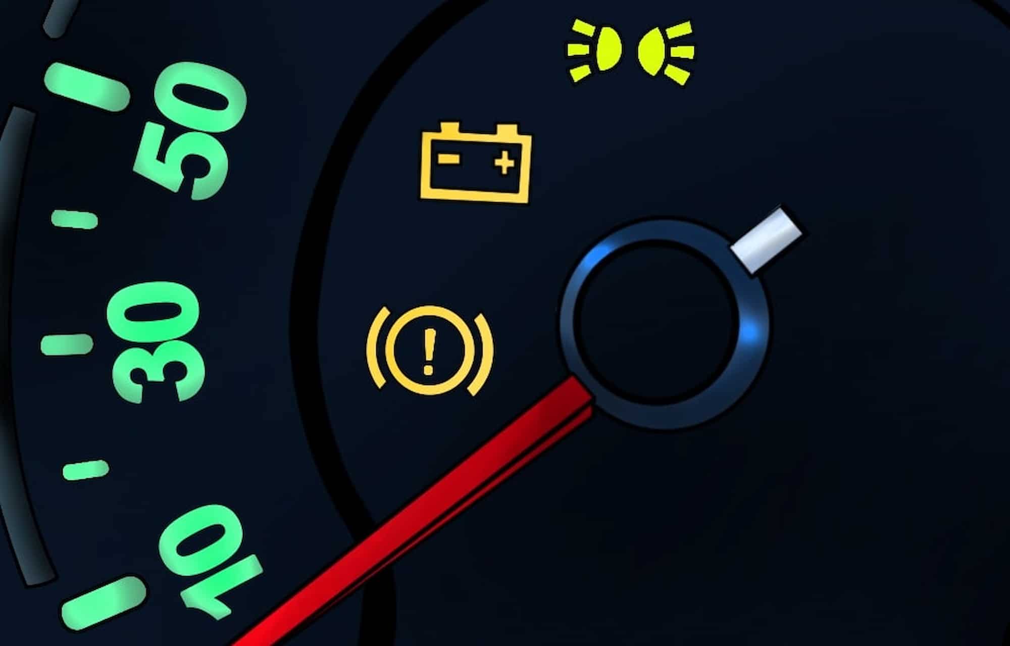 1 How to Respond When Your Car s Battery Light Goes On close up of charging warning light on car dashboard