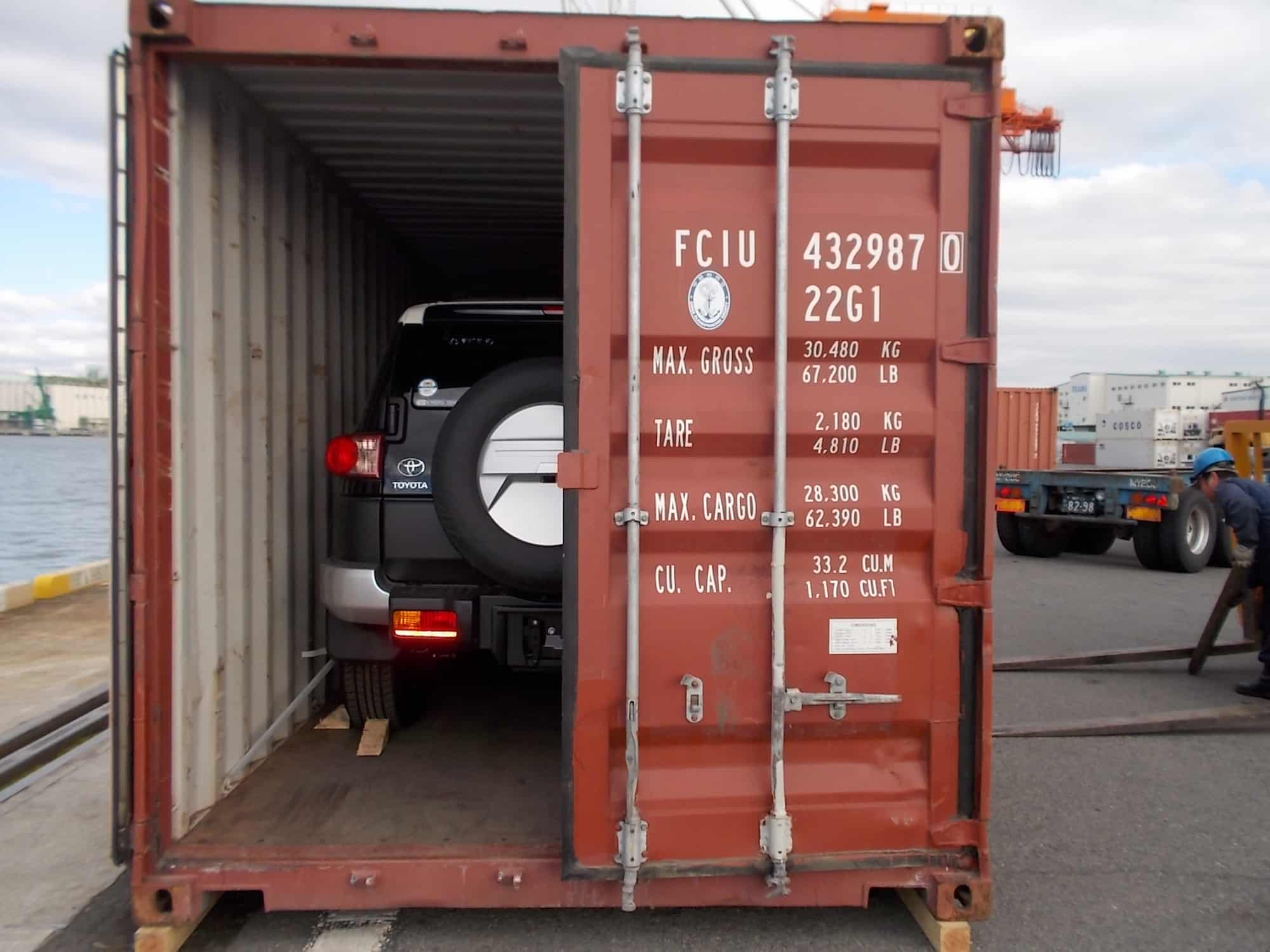 Car loaded in container to ship from Japan