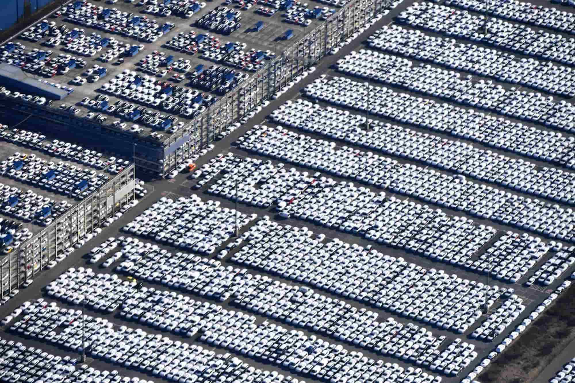 Cars literally stacked up at the port Getty