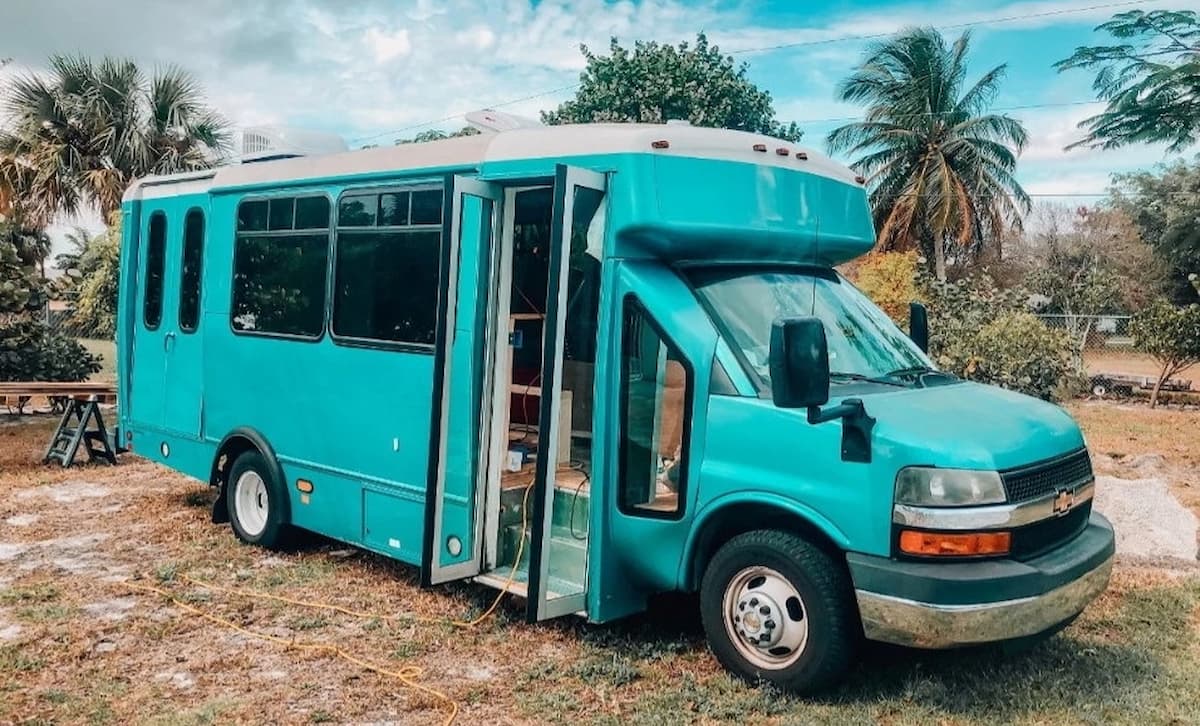 this chevy shuttle bus was turned into an off grid beach house on wheels 201121 1