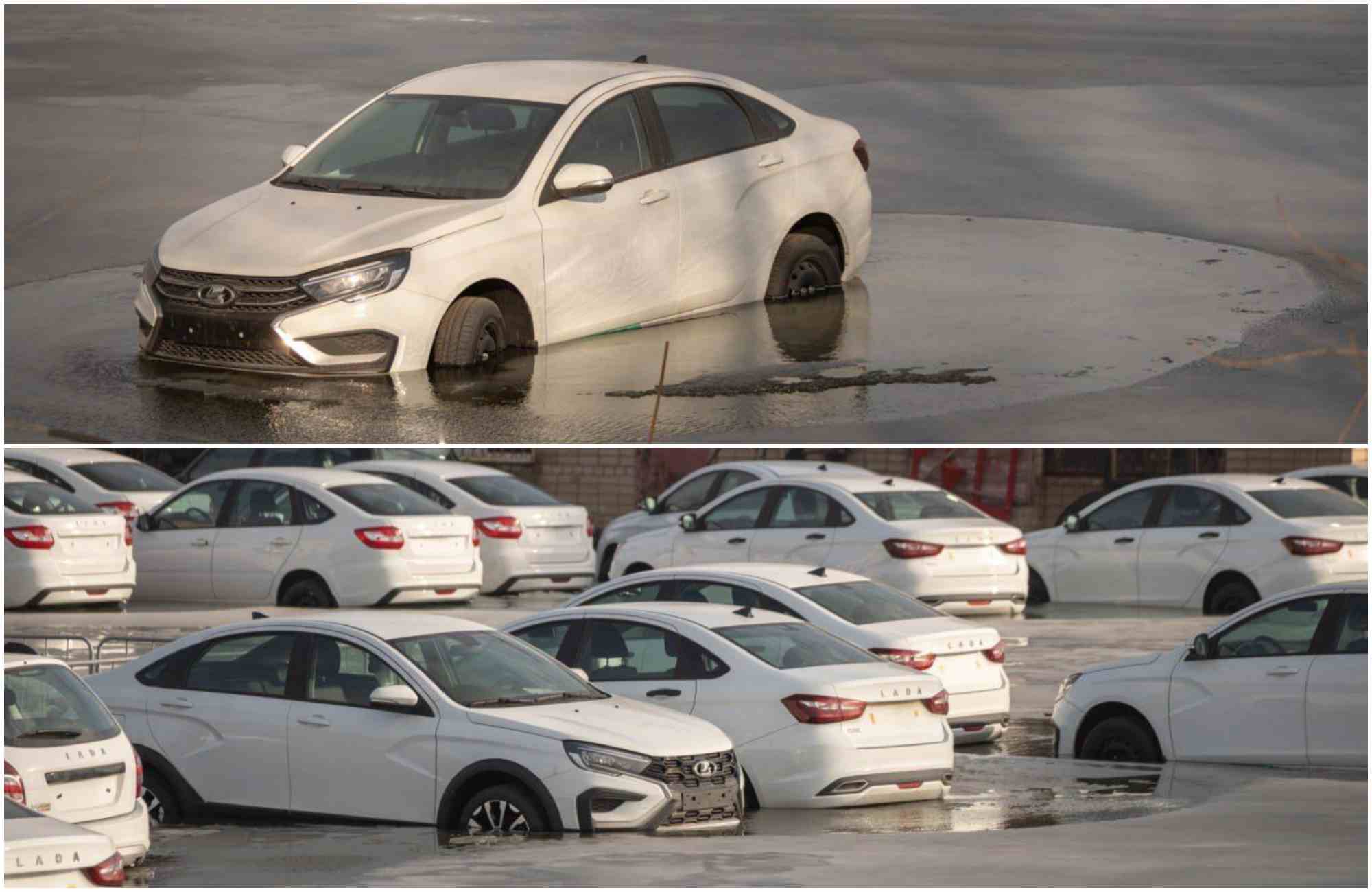 Новенькие Lada Vesta почти утонули на парковке регионального дилера